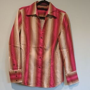 Express Maroon and Tan Button Down Shirt L